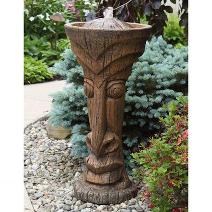 Tiki Sculptural Head Fountain Lighted Cement Unique Statuary Garden
