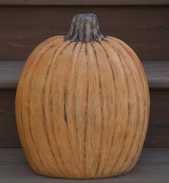 Pumpkin Cement Statue Hand Painted Orange Realistic Coloring Sculpture