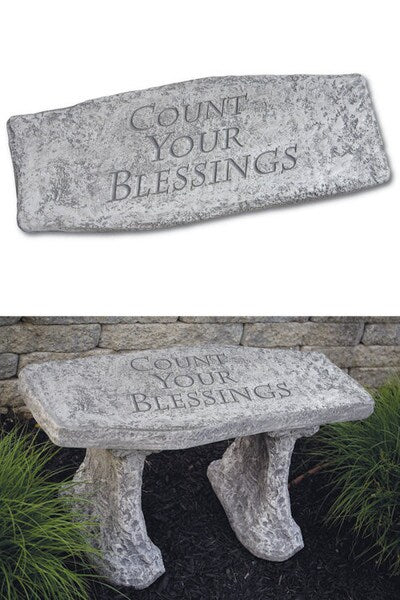 Inspirational Garden Bench Count Your Blessings Cement Cast Stone