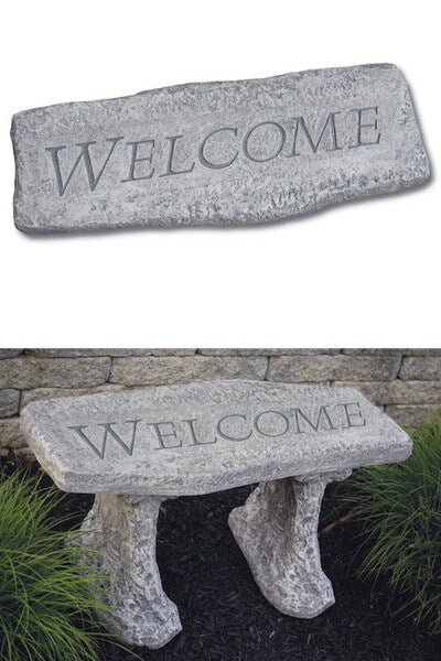Welcome Written on Stone Bench Garden Yard Art Sculptural Decor