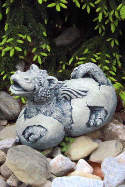 Little Dragon Hatching from Egg with Wink Statue Cement High End