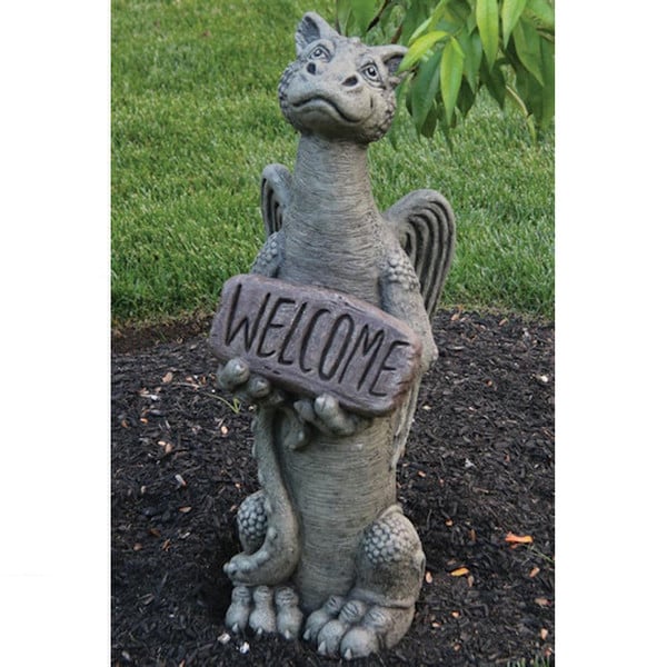 Massarelli statuary Grinsey Tall Welcome Dragon Sculpture Cement Stone