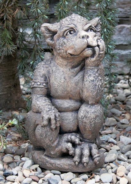Listening Gargoyle Statue Pondering Cement Outdoor Unique Gothic