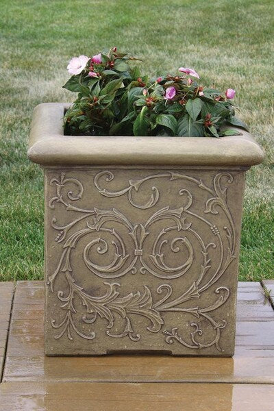 Floral Jubilee Square Box Planter Cement Faberge Architectural Form Vase