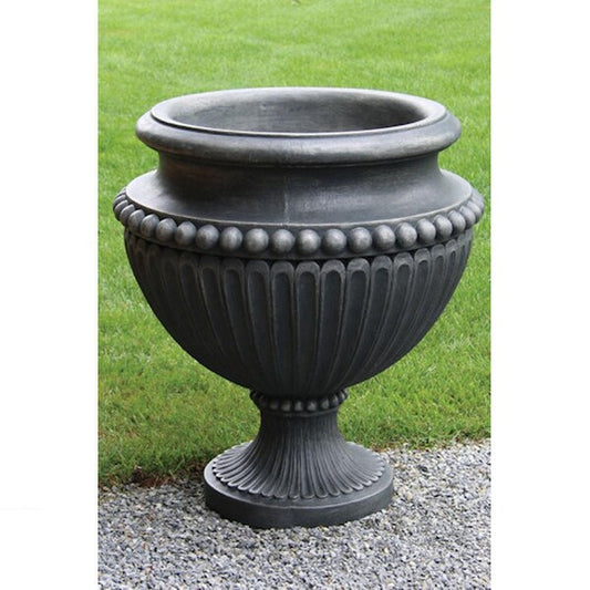 35-inch tall cement classical beaded urn is a durable traditionally planter