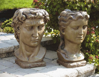David Goddess Diana Garden Planters Bust Pair Urns Cement Statues