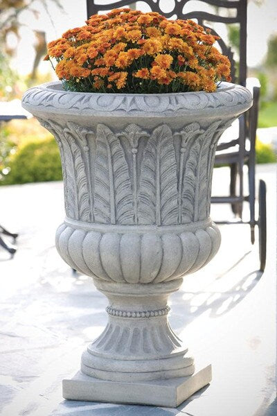 Stone Planter Cement Egg And Dart Ornate Leaf Urn Massarelli Statuary