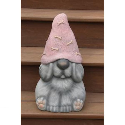 Pink Hat Dog Garden Gnome Decorative Cement Statue Outdoor Sculpture
