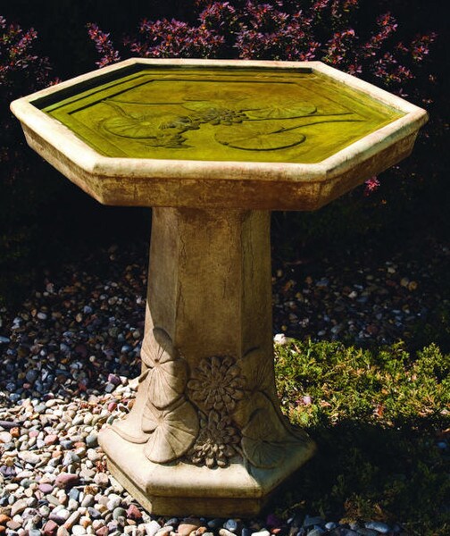 Bird Bath Ginkgo Leaf Flowers Cement Asian Botanical Plants Stone