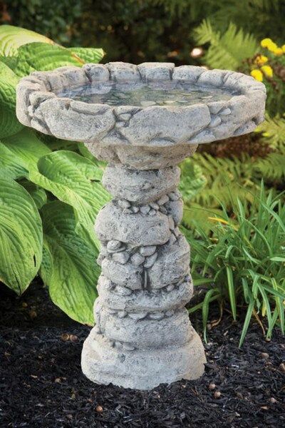 Quarry Stone Bird Bath Sculptural Outdoor Pebbles Yard Art Natural