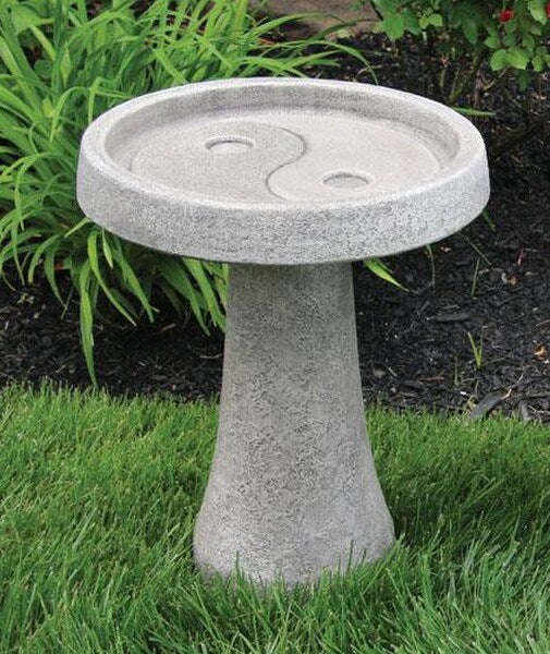 Yin Yang Garden Bird Bath Cement Stone Asian Taoism and Confucianism