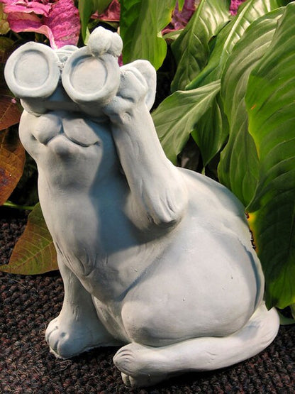Cat with binoculars watching birds statuary sculpture statue cement