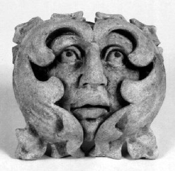 French Greenman Wall Plaque Statue - Solid cement for outdoors