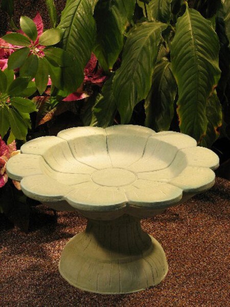 Stone Bird Bath - Sculpted Flower Garden Water Basin Birdbath