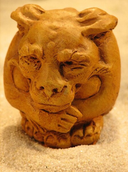 Mini Igor Gargoyle statue in cement pair with large sculpture for the garden