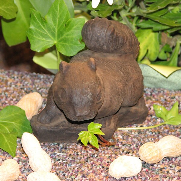 Cast stone Small Squirrel Statue posed in a crouch ready to run sculpture