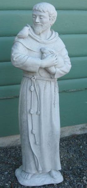 Saint Francis sculpture with rabbit and dove