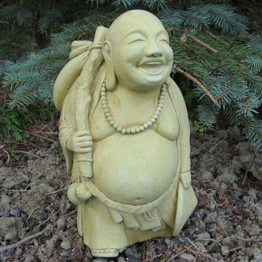 Stone Buddha Statue - The Traveling Happy Buddha with Bindlestiff