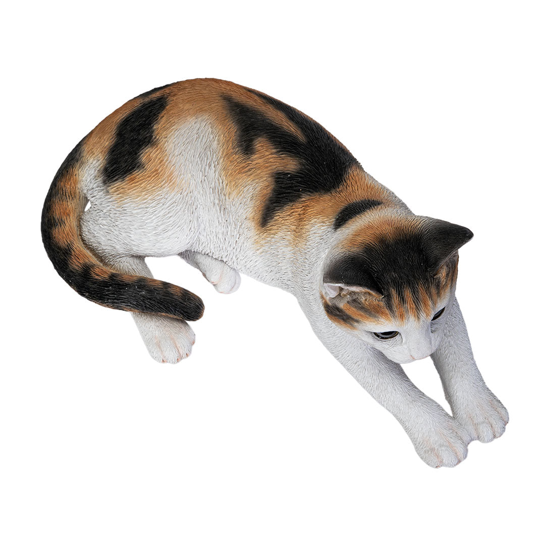 Top View Calico cat animal sculpture realistic finish decorative figurine