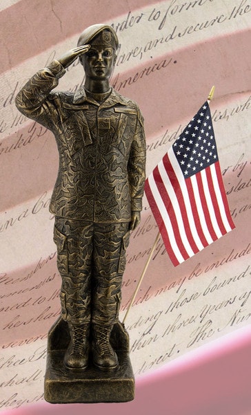 Camo Woman Saluting Soldier Military Statue Female Garden Cement Sculpture