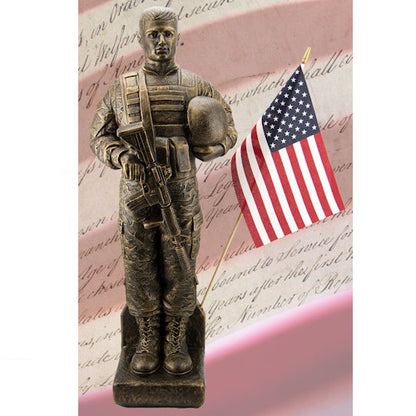 Military Soldier with rifle and helmet garden statue with American Flag 
