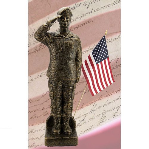 Camo woman soldier military statue 30" cast stone made in USA Saluting