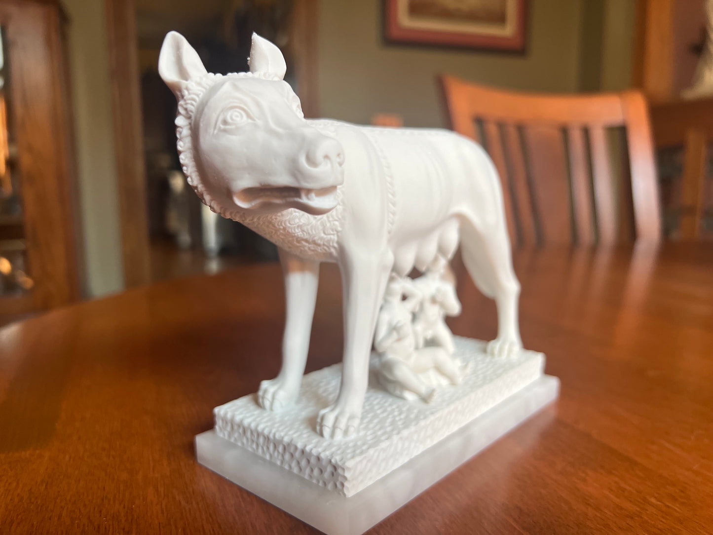 Capitoline Wolf with Romulus and Remus bonded alabaster statue