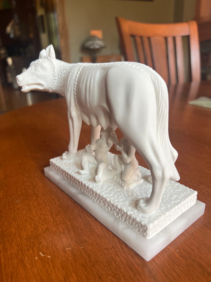 Capitoline Wolf with Romulus and Remus bonded alabaster statue preproduction museum replica