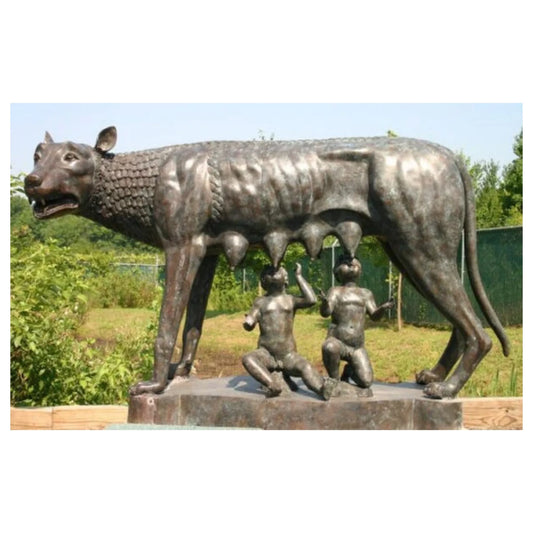 Etruscan Capitoline Wolf of Romulus Remus Large Bronze Sculpture