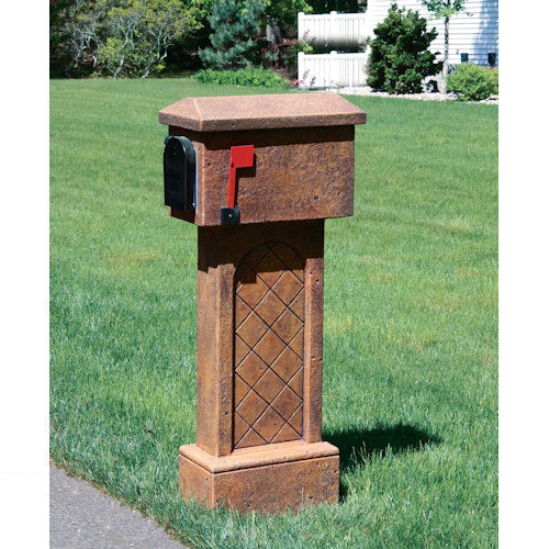 Decorative mailbox on a grassy lawn tile design cement sculptural pre-made