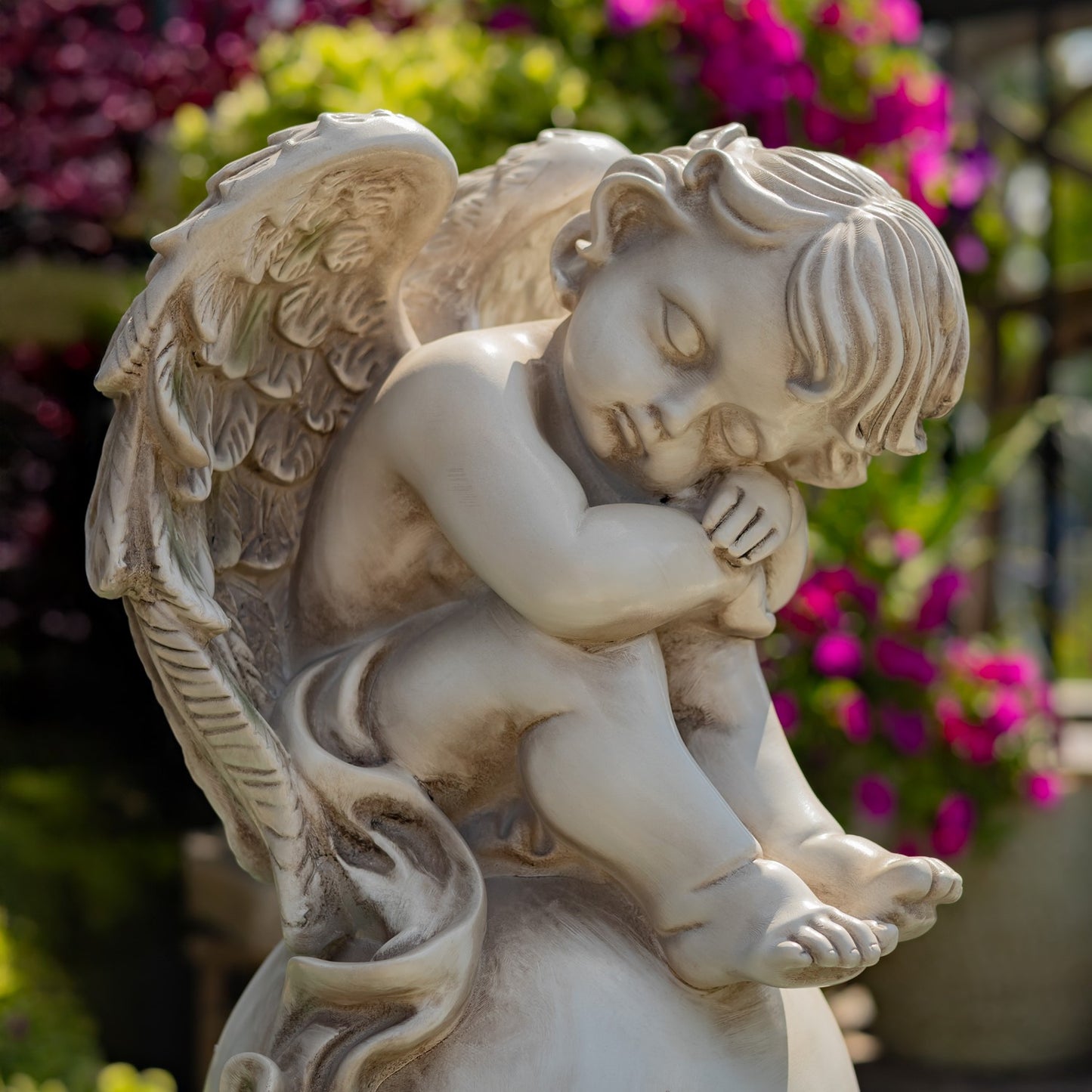 Celestial Guardian Cherubs Sculptures Set Finials Garden Statues sitting on globes