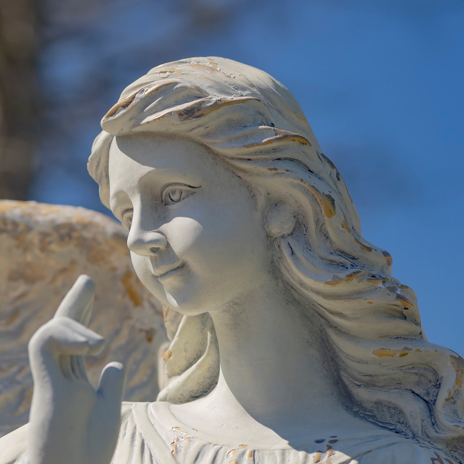 Large scale memorial angel garden statue antique white