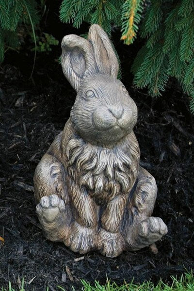 Cheerful rabbit cast stone garden statue 12.5 inch tall made in USA