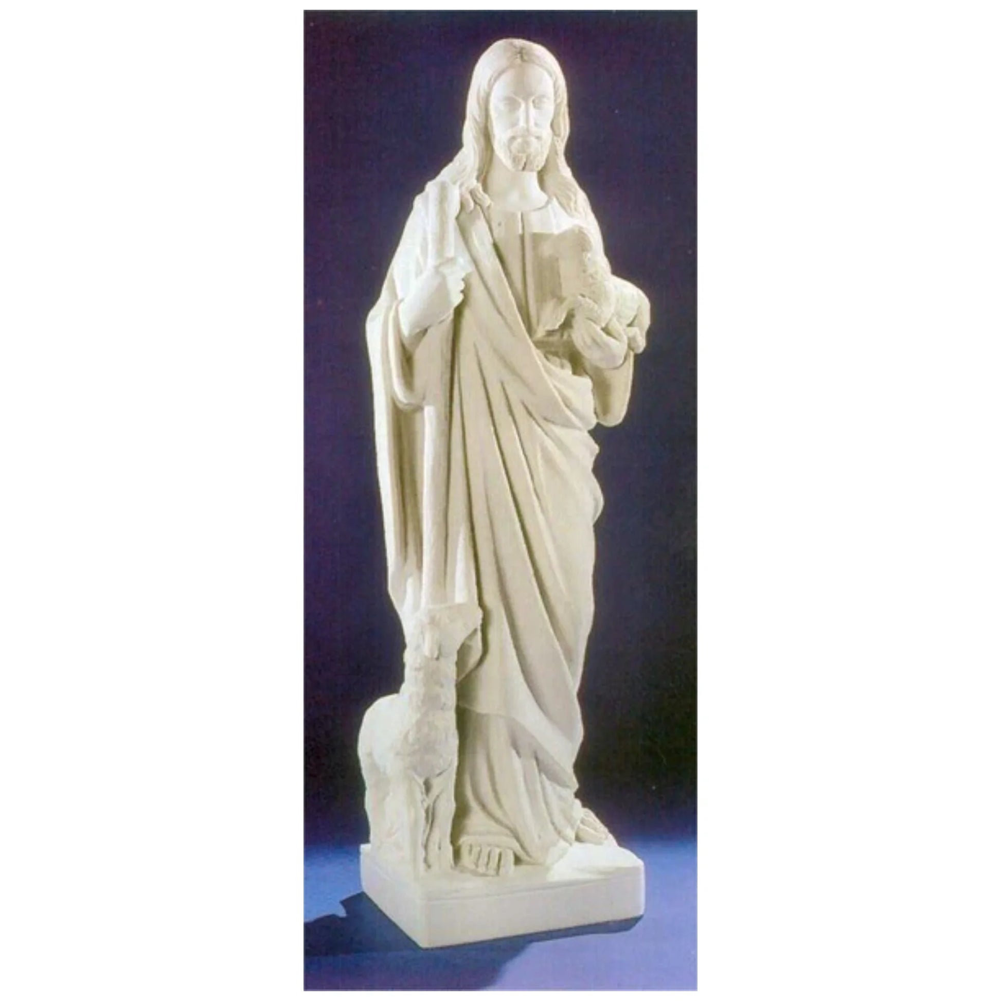 33-inch Italian marble Christ the Good Shepherd religious statue, ideal for sacred gardens, church displays, or devotional home décor