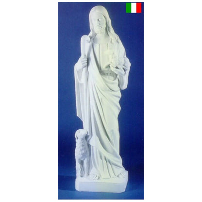 42.5-inch Italian marble Christ the Good Shepherd statue, perfect for religious gardens, church sanctuaries, or faith-based outdoor décor
