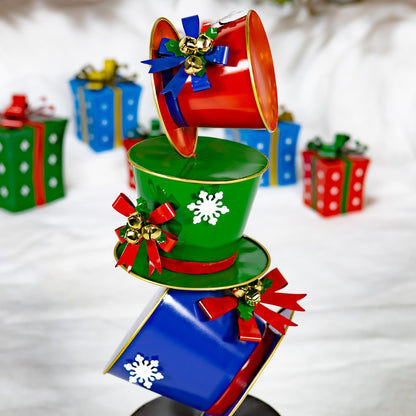 Christmas Top Hats Display Tower Sculpture Great for the Holidays Metal Statue