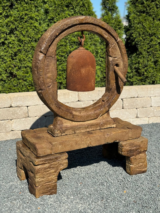Asian Zen Circle Garden Bell Sculpture Serenity Oriental Ring statue