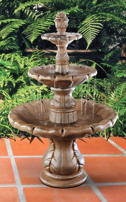 three tier classical fountain cast stone finial design