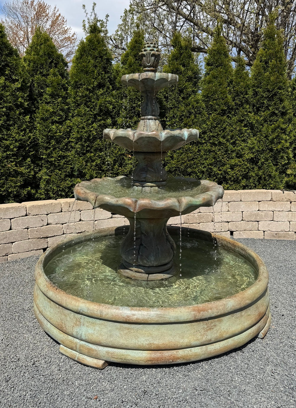 Classical Finial Fountain in Large Pool Three Tier cement estate 