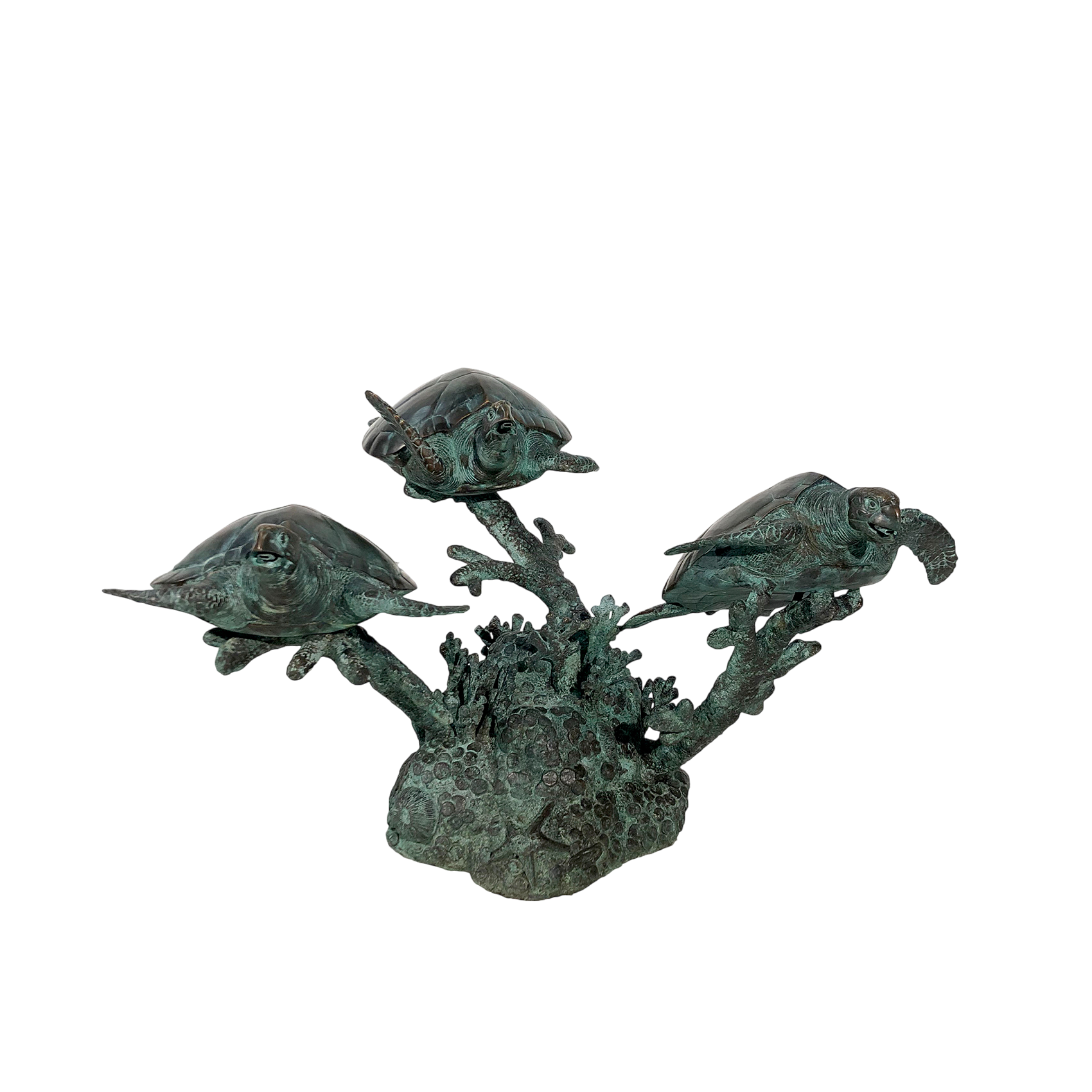 Verdigris Sea Turtle Trio Fountain Three spout turtles