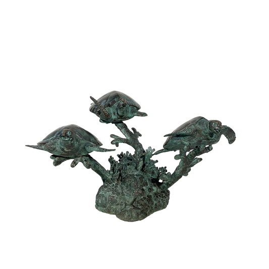 Verdigris Sea Turtle Trio Fountain Three spout turtles