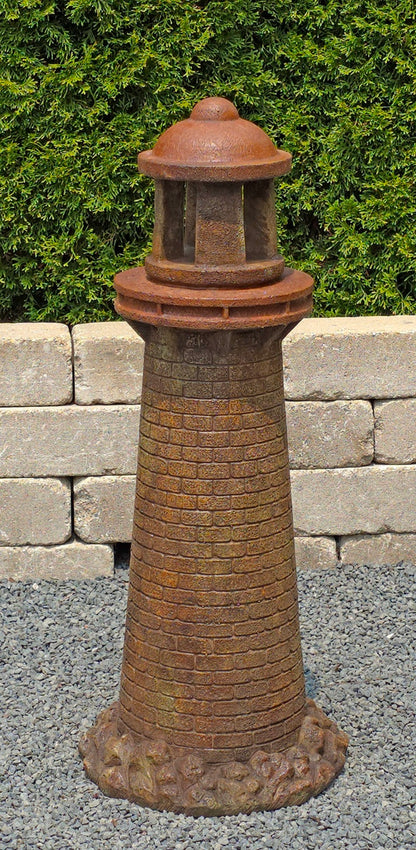 Coastal lighthouse garden sculpture with lantern area for tea light or battery-operated LED light