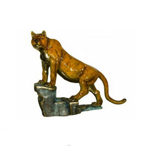 Cougar on Rock Cast Bronze Garden Statue