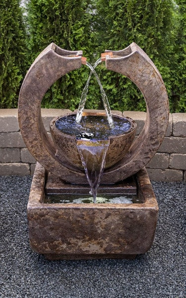 Crescent Two - Spill Garden Fountain Plus Light Contemporary Design