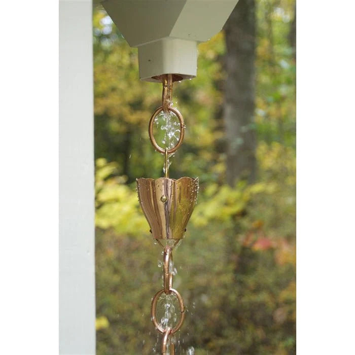 Crocus Rain Chain shown in action with water spill from spout