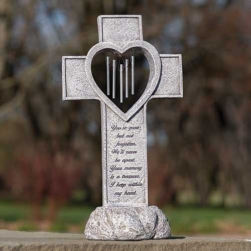 Memorial cross wind chime with remembrance verse