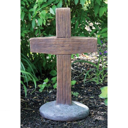 Cross Wood Grained Garden Stone Statue