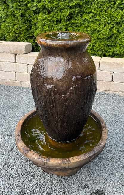 Cypress Urn Garden Fountain Cast Stone Ruined Ancient Spilling Vase