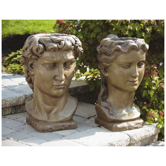 David Goddess Diana Garden Planters Bust Pair Urns Cement Statues