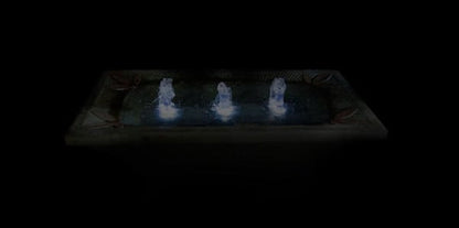 Deco Motif Uniquely Cement Fountain rectangular design florets corners night time view